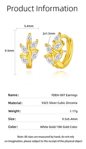 Spécifications détaillées des boucles d'oreilles feuilles en argent S925 et zircone