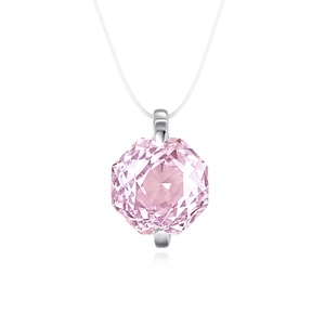 Pink octagonal cut gemstone necklace with transparent invisible fishing line chain