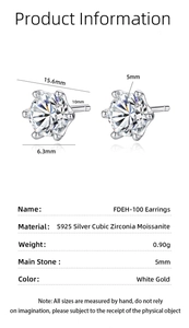 Diagramme technique détaillé des boucles d'oreilles couronne 5mm en argent 925 et moissanite