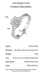 Macro detail of S925 sterling silver ring band with 50 point moissanite stone