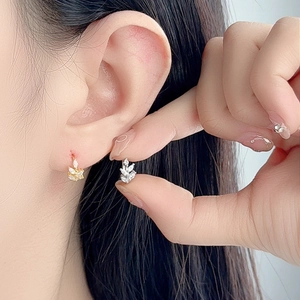 Boucles d'oreilles feuilles en argent S925 avec zircons marquise de style français
