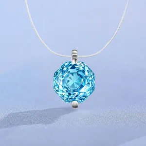 925 Sterling Silver Octagon Rose Cut Zirconia Pendant Necklace Invisible Fishing Line Chain For Women Elegant Jewelry Gift