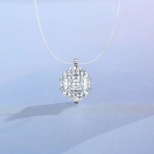 Octagon rose cut aquamarine pendant necklace in S925 sterling silver with a clear chain