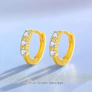 Minimalist S925 Sterling Silver Hoop Earrings For Women Micro Inlaid Zirconia Row Ear Buckle Tiny Fashion Jewelry Gift