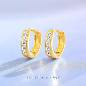 Boucles d'Oreilles Créoles Huggie en Argent Sterling 925 avec Zirconia Carré Or Or Blanc Géométriques Petites pour Femme Bijoux