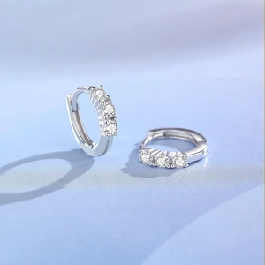 S925 sterling silver huggie earrings with three sparkling round cubic zirconia stones