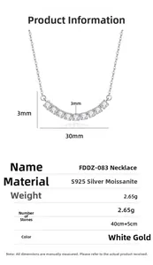 Detailed size chart for S925 silver curved smile necklace with 9 moissanite stones