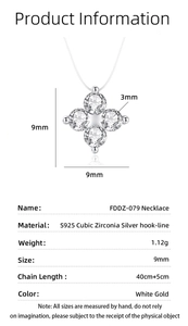 Scheda tecnica collana quadrifoglio argento S925 con pendente in zirconia da 9mm e pesi