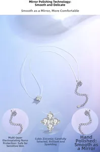 Makroaufnahme des S925 Silber Kleeblatt-Anhängers mit Zirkonia an unsichtbarer Kette