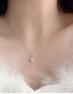 Classic six-prong D color moissanite pendant necklace on a sterling silver chain