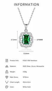 Spezifikationen der S925 Silberhalskette mit 10x8mm blauem Carbon-Diamanten im Smaragdschliff