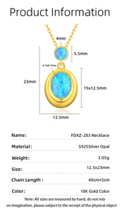 Tableau des specs pour collier en argent S925 avec pendentif opale ovale doré 18K