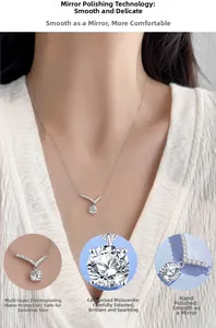 Macro detail of V-shaped moissanite pendant with polished 925 silver finish for sensitive skin