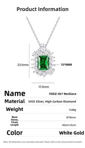 Detaillierte Größentabelle für S925 Silberkette mit smaragdgrünem Karbondiamant-Anhänger