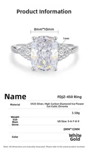 Macro view of S925 silver ring with radiant cut royal blue sapphire and size chart