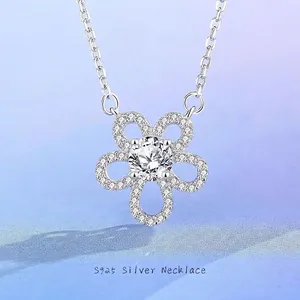 Collier Pendentif Tournesol en Argent Sterling S925 Moissanite Élégante Chaîne de Clavicule Fleur Incrustée pour Bijoux de Femme Cadeau