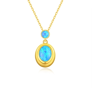 Collier en argent 925 avec opale bleue ovale et pendentifs en pierres précieuses