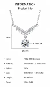 Macro detail of V-shaped S925 silver crown pendant with 1ct moissanite gemstone