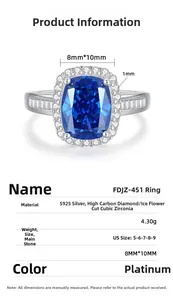 Detailed size specifications for 8x10mm radiant cut sapphire S925 silver ring