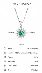 Detail der S925 Silber-Sonnenblume-Halskette mit 6mm grünem Edelstein und Zirkonia-Kristallen
