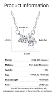 Detailed specifications chart for S925 silver necklace with pear and round moissanite