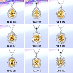 Asscher gele edelsteen kettingen in S925 sterling zilver met halo diamantzetting