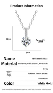 Detaillierte Spezifikationen der 0,5ct Moissanit-Halskette aus S925-Silber mit Maßen