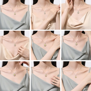 S925 sterling zilveren ketting met gele Asscher geslepen edelsteen en diamanten