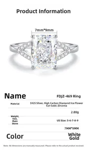 Detail specifications and dimensions of S925 silver ring with 7x9mm radiant blue gemstone
