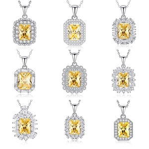 Set van negen S925 zilveren kettingen met radiant geslepen gele edelstenen en diamanten