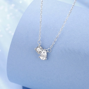 Elegant S925 sterling silver necklace with round and pear cut moissanite pendants