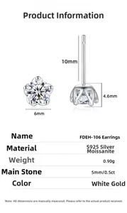 Detailed dimension guide for 925 silver 5mm moissanite flower stud earrings