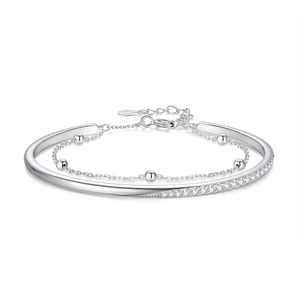 S925 sterling silver double-layer bracelet with sparkling zircons and delicate beads