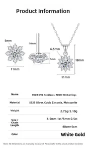 Details zum S925 Sterlingsilber Schneeflocken-Schmuckset mit präzisen Größenangaben
