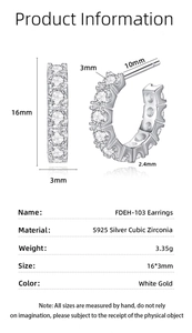 Detailed dimensions of S925 sterling silver hoop earrings with cubic zirconia stones