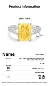 Detailed view of an 8x10mm radiant cut yellow sapphire ring on S925 silver band