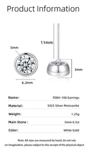 Detailed technical diagram of 0.5ct moissanite S925 silver stud earring with dimensions