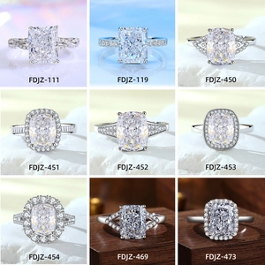 Anello in Argento Sterling 925 di Lusso con Zirconia per Donna Taglio Radiant Cushion Rettangolo Halo Gioielli Regalo
