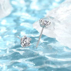 Classic 925 sterling silver stud earrings with six-prong Moissanite round diamond