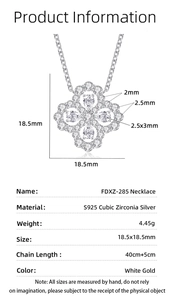Detail showing S925 sterling silver clover pendant dimensions with cubic zirconia stones
