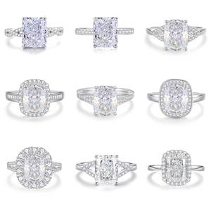 Anelli in argento S925 taglio princess con diamanti ad alto tenore di carbonio brillanti