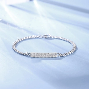925 silver curb chain bracelet with rectangular iced-out zircon plaque in hip-hop style