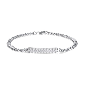 925 silver Cuban link bracelet with a sparkling pavé diamond rectangular plate