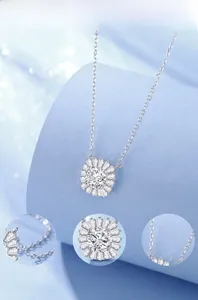 Détail macro du pendentif moissanite 6,5mm avec chaîne en argent S925 et finition polie