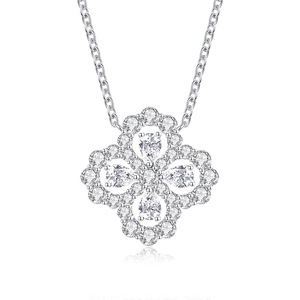 S925 sterling silver four-leaf clover necklace with sparkling full diamond pendant and stones