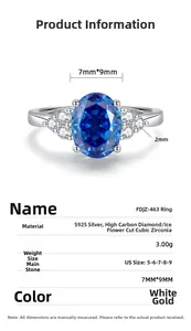 Detailed spec sheet for S925 silver ring featuring a radiant blue sapphire stone