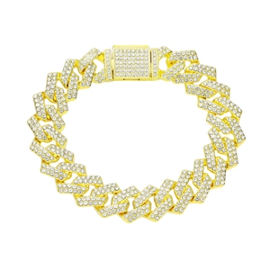 Bracelet cubain plaqué or de luxe avec design losange serti de diamants étincelants