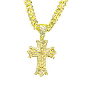 Collana con Pendente a Croce Iced Out Hip Hop Lega Strass Catena Cubana Oro Argento Placcato Gioielli per Uomo Donna