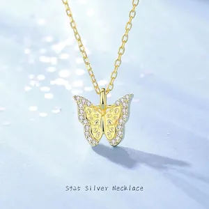 Collana Con Pendente a Farfalla in Argento Sterling 925 Placcato Oro Cavo Zirconia Cubica Gioielli per Donna Regalo Quotidiano