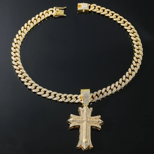 Cadena cubana de oro hip hop con colgante de cruz micro-pave de circonitas para hombre y mujer